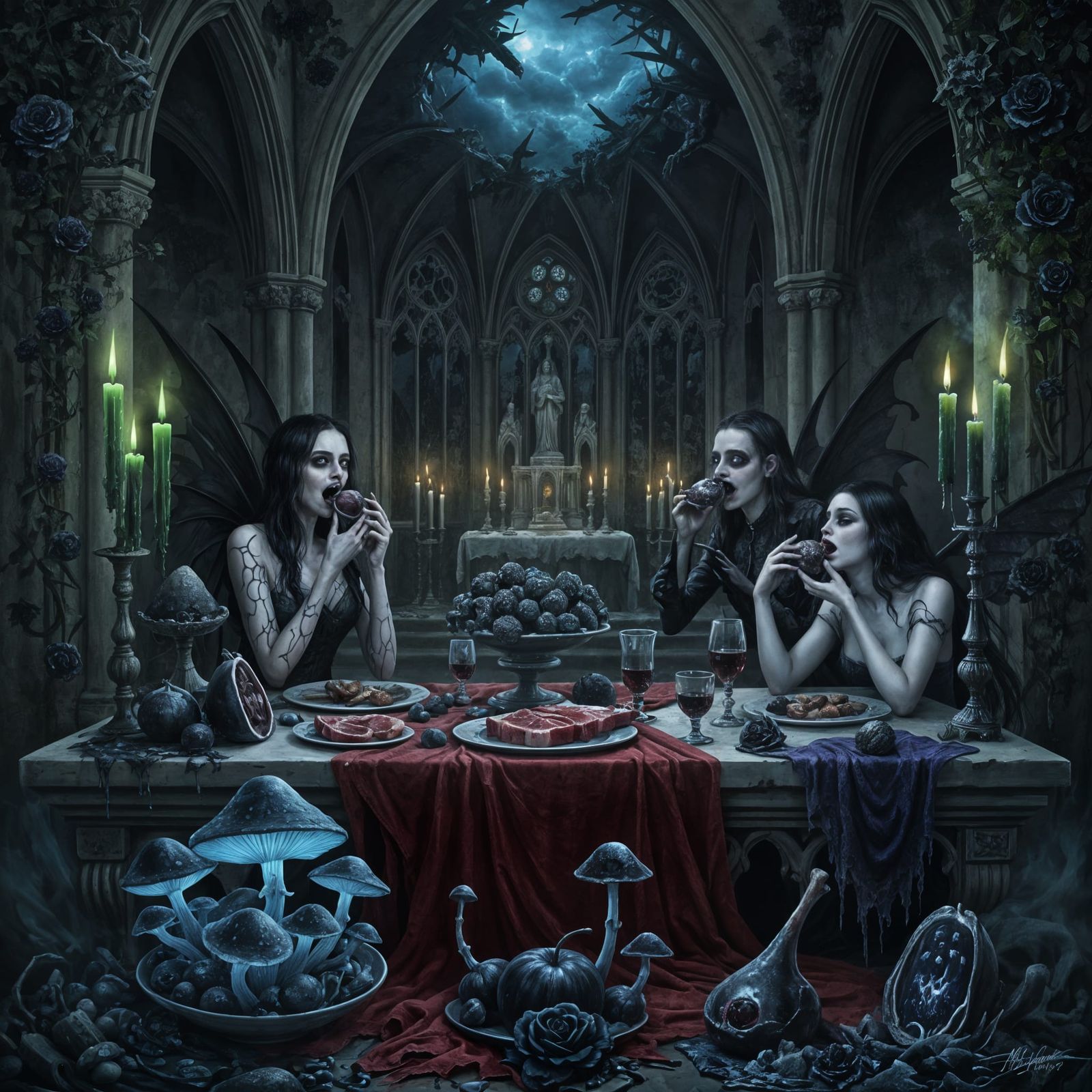 Gothic Horror Banquet in Symbolist Style