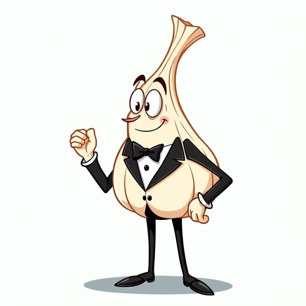 Cartoon Garlic Clove Sniffing Haughtily in Tuxedo