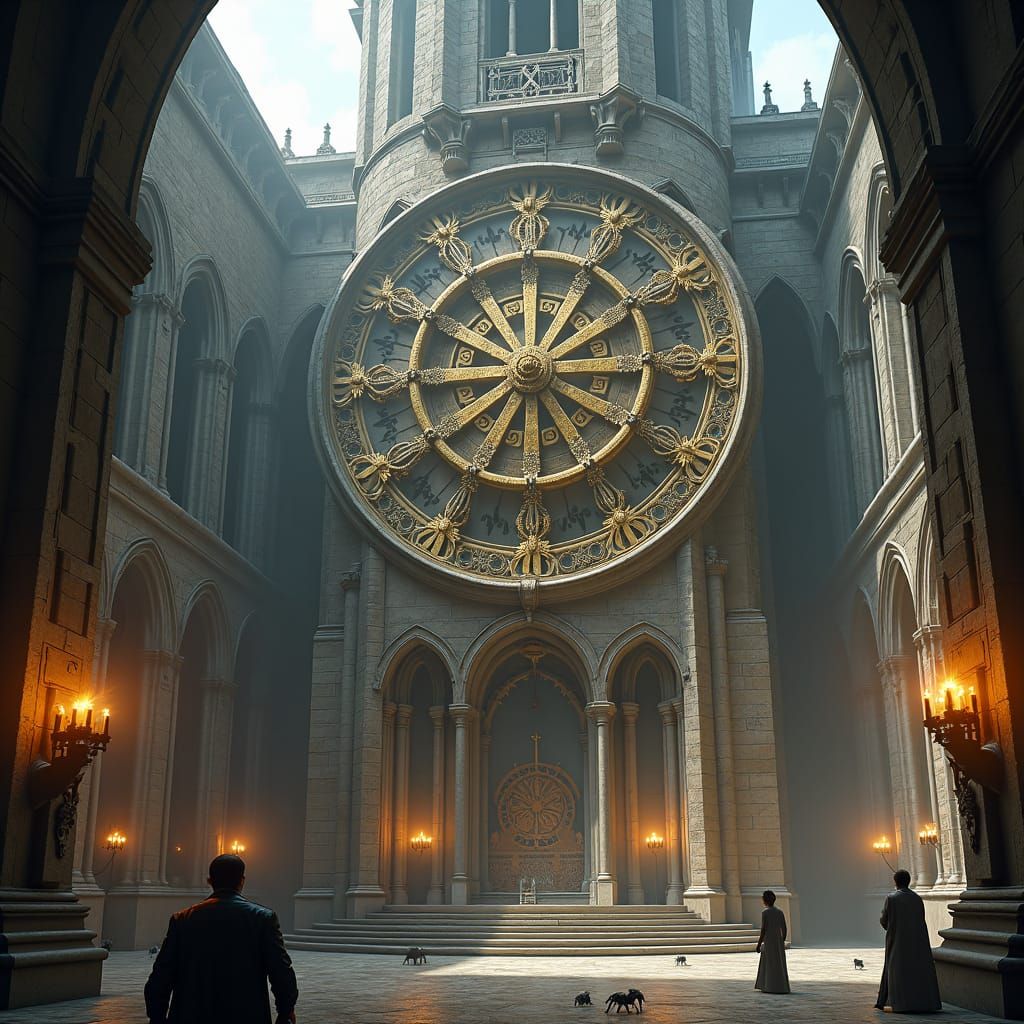 Clockwork Tower in Ancient Castle with Gothic Architecture