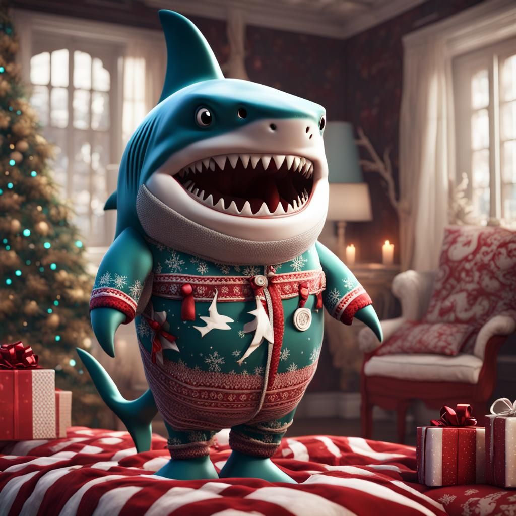 Shark in Christmas Pyjamas: Detailed Digital Art