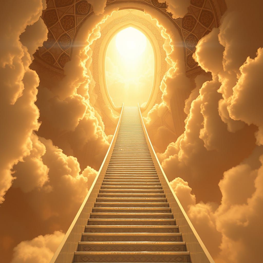 Spiraling Stairway to Heaven in Golden Light