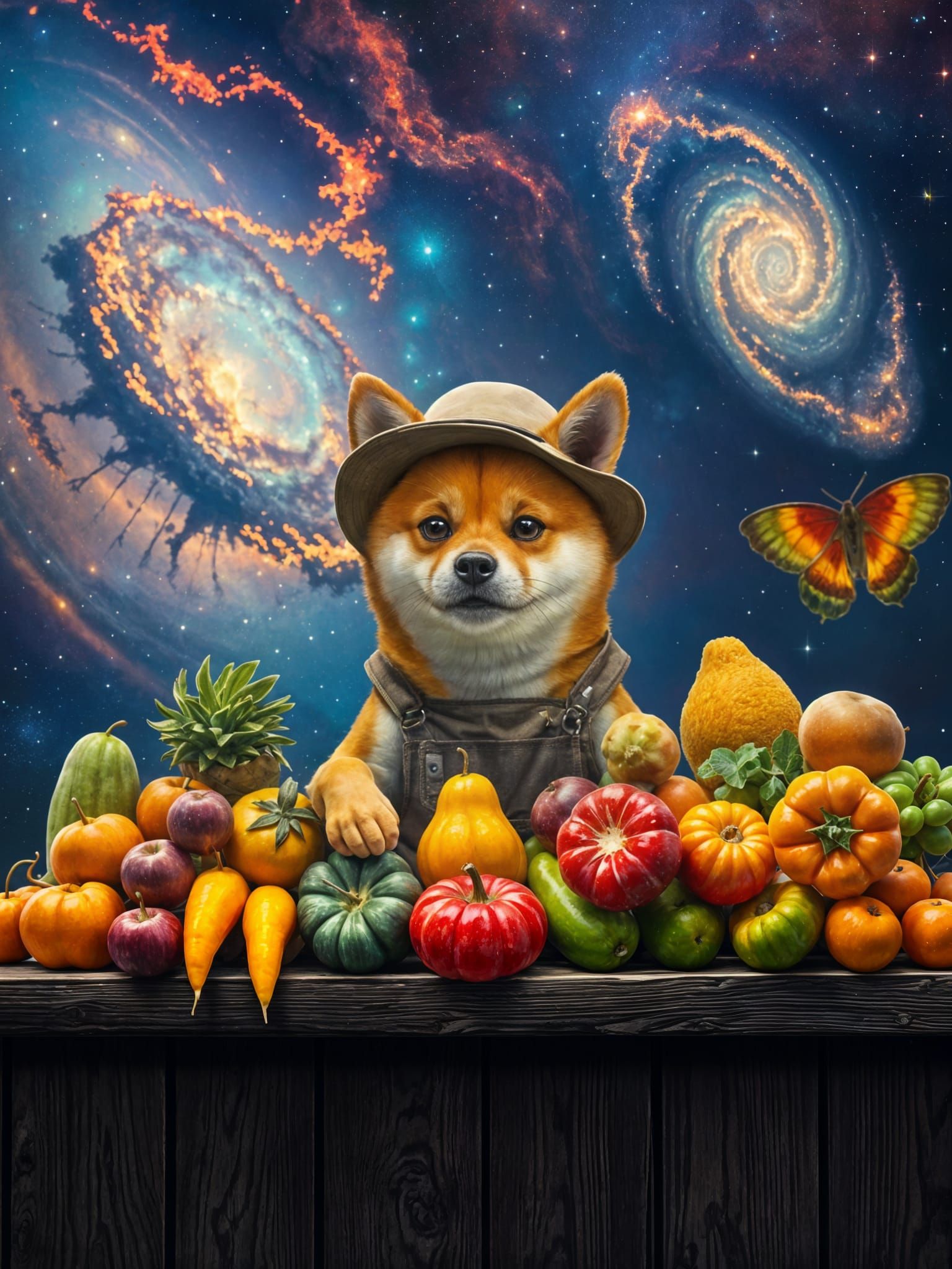 Farmer Shiba Inu with Bioluminescent Fruits