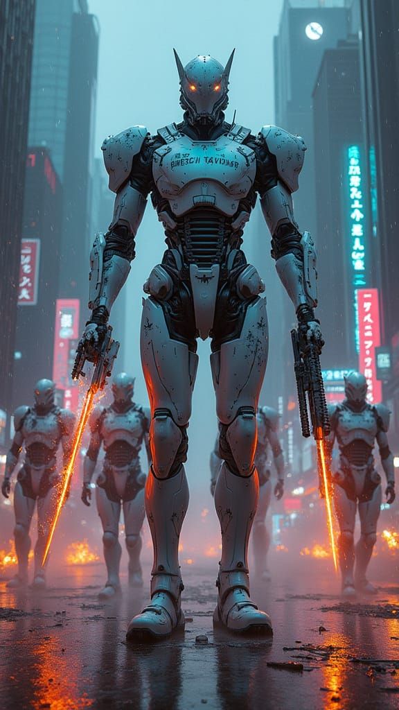 Cybernetic Warrior Battles in Dystopian Megacity