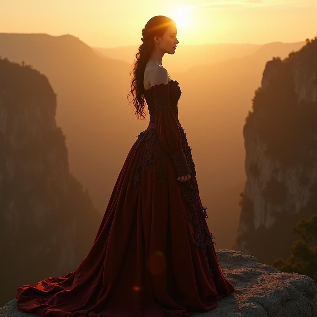 Renaissance Woman at the Edge in Golden Light