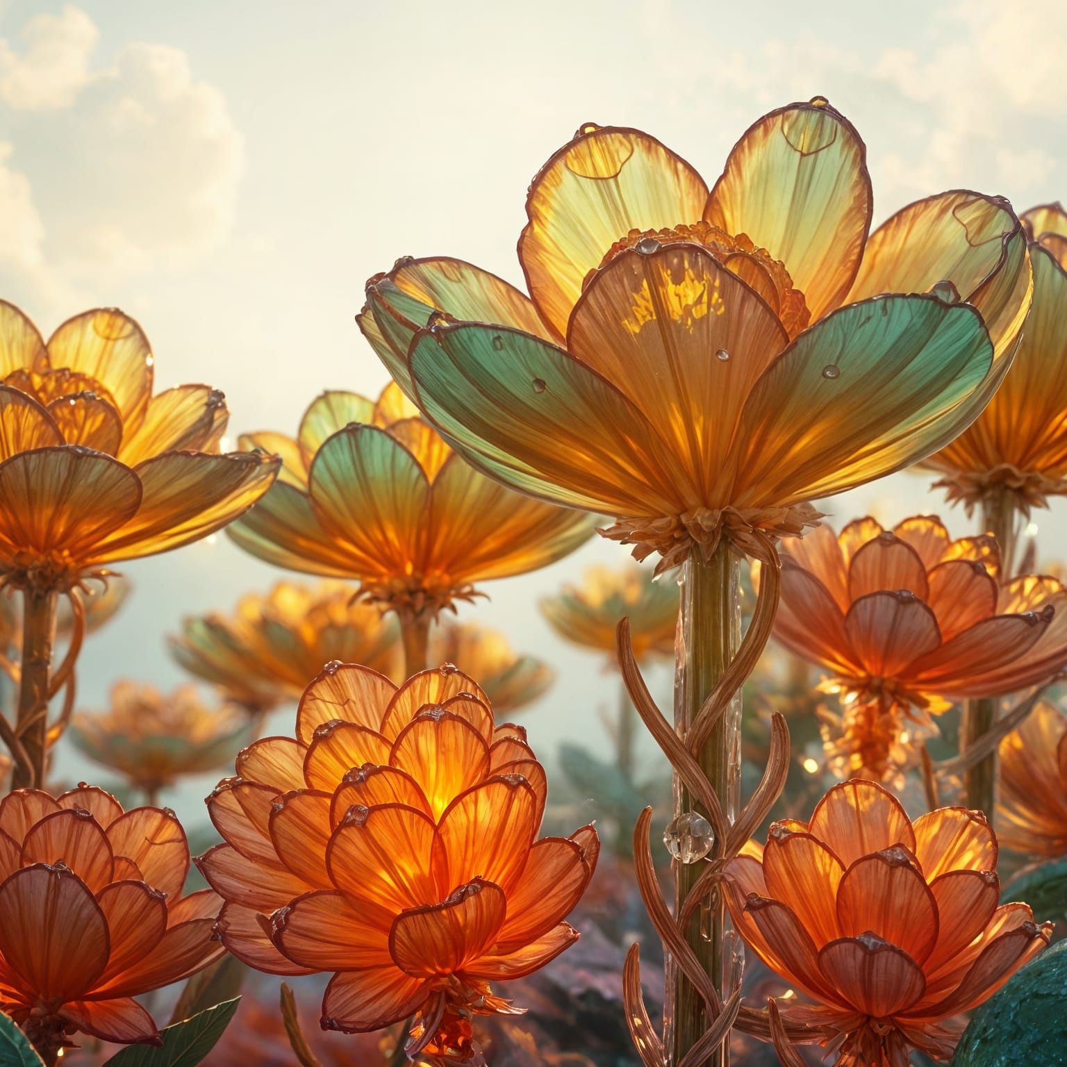 Surrealistic Flowers Bask in Vibrant Sunset