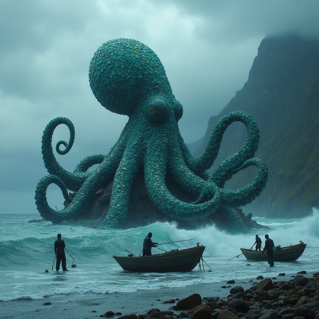 Colossal Sea Glass Octopus Sculpture Emerges From Ocean