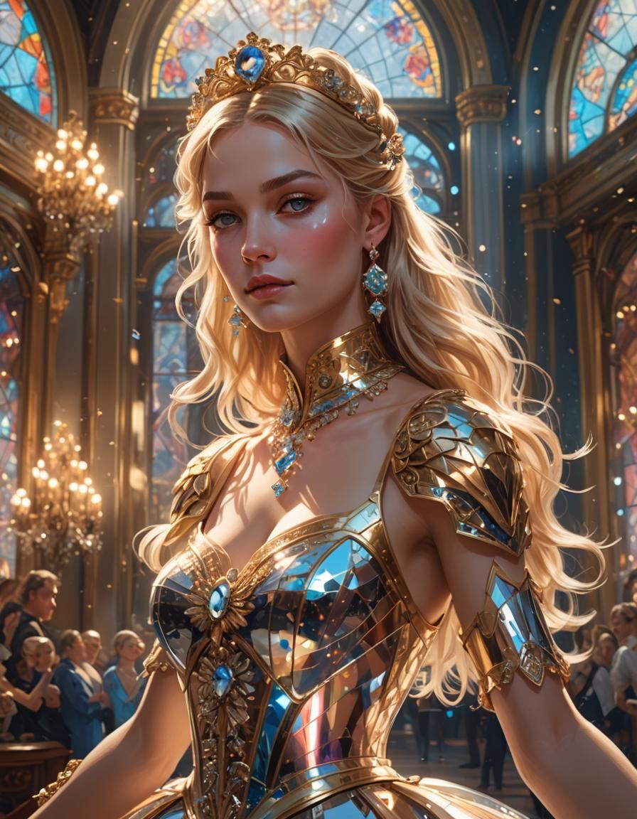 Ballerina in Mirrored Ballroom: Hyperdetailed Concept Art