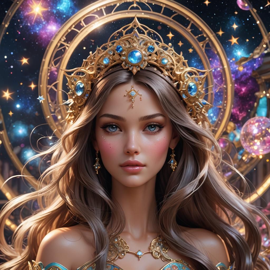 Hyperrealistic Galaxy Portrait in Art Nouveau Style