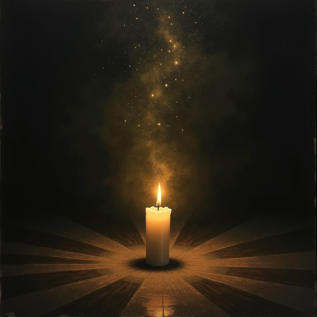 Celestial Candlelight in Dark Chamber: Ethereal Glow