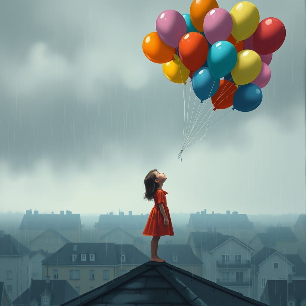 Girl Releases Balloons, Color Returns, as Digital Art