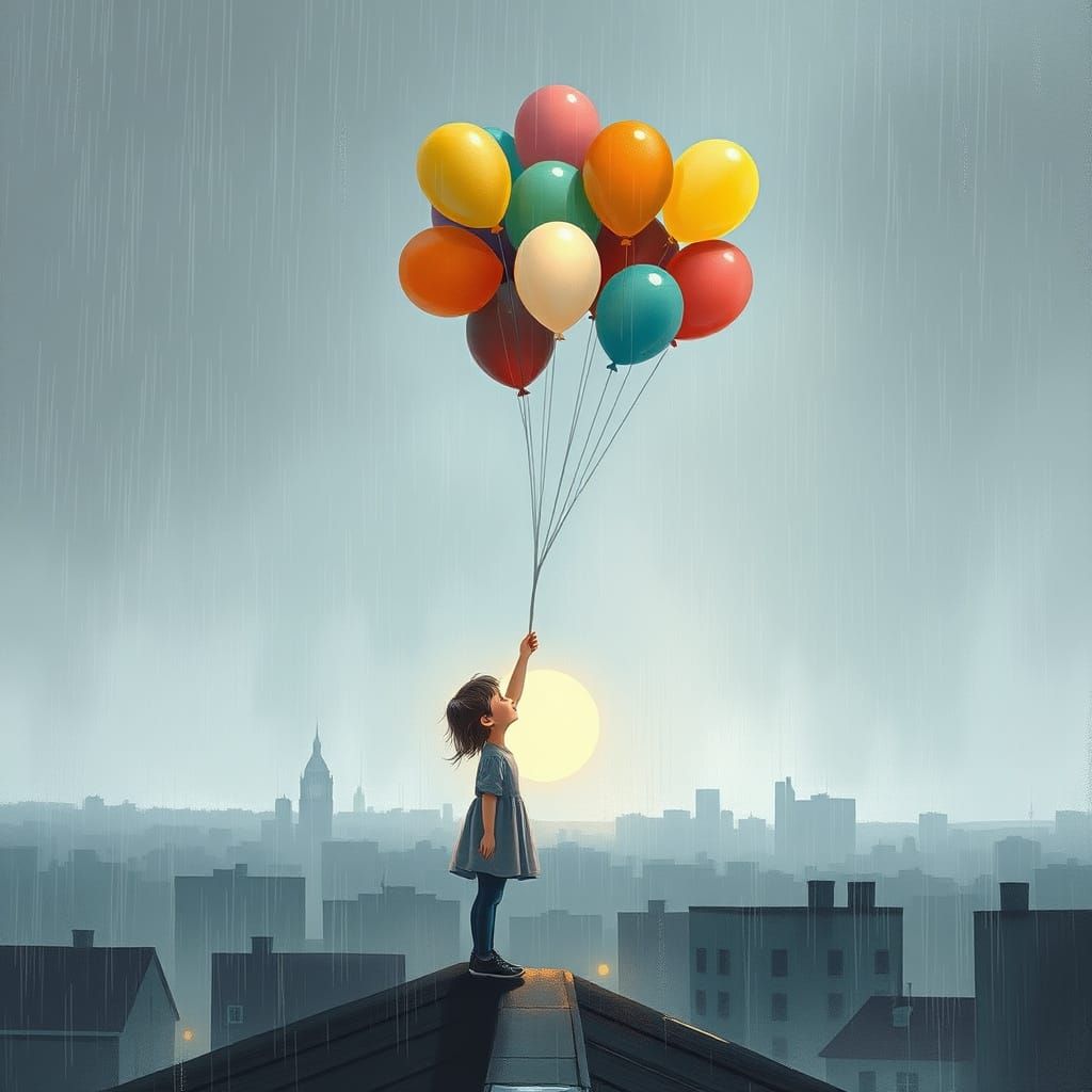 Colorful Balloons Bring Hope to Grey City, Digital Art