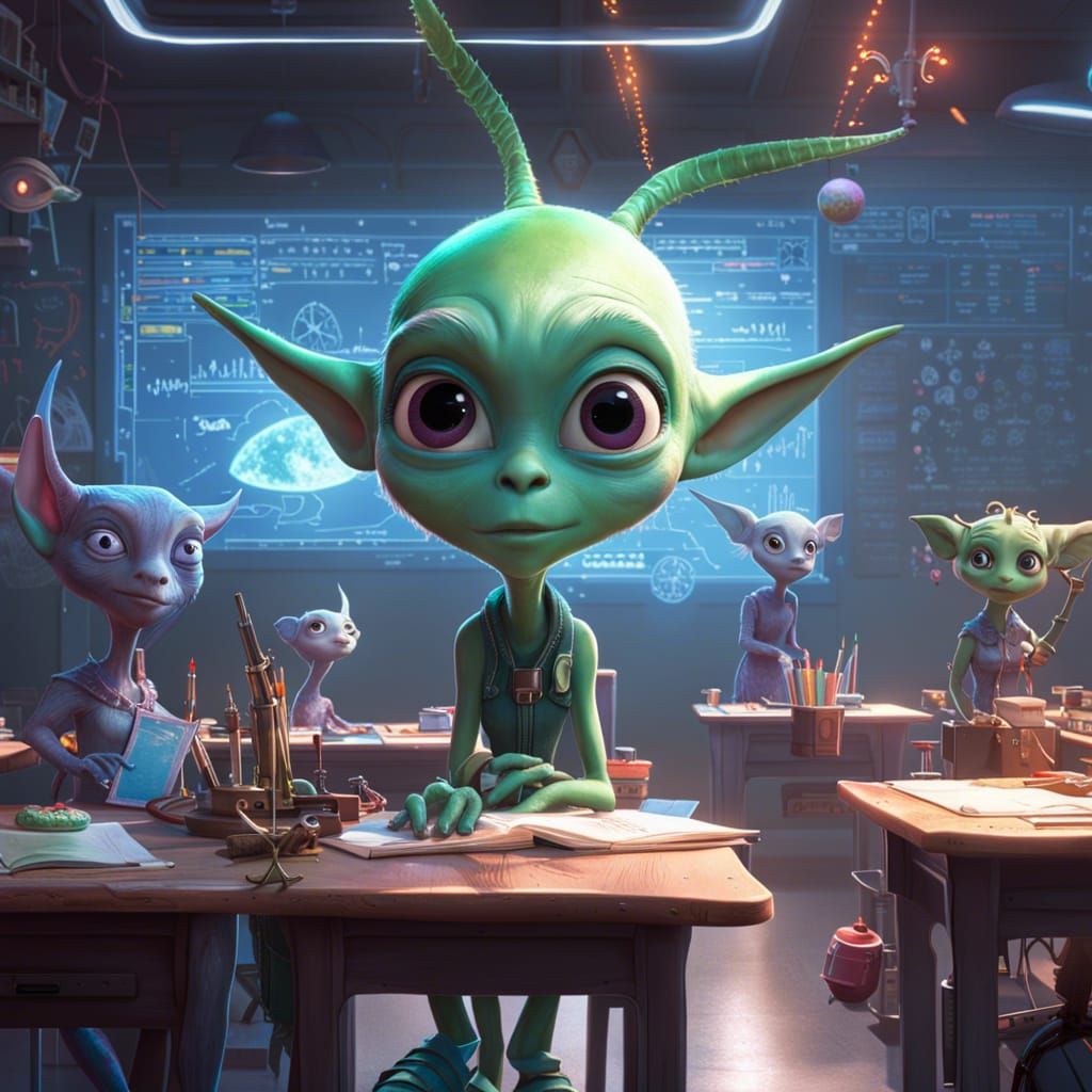 Cute Alien Classroom in Detailed 3D Style