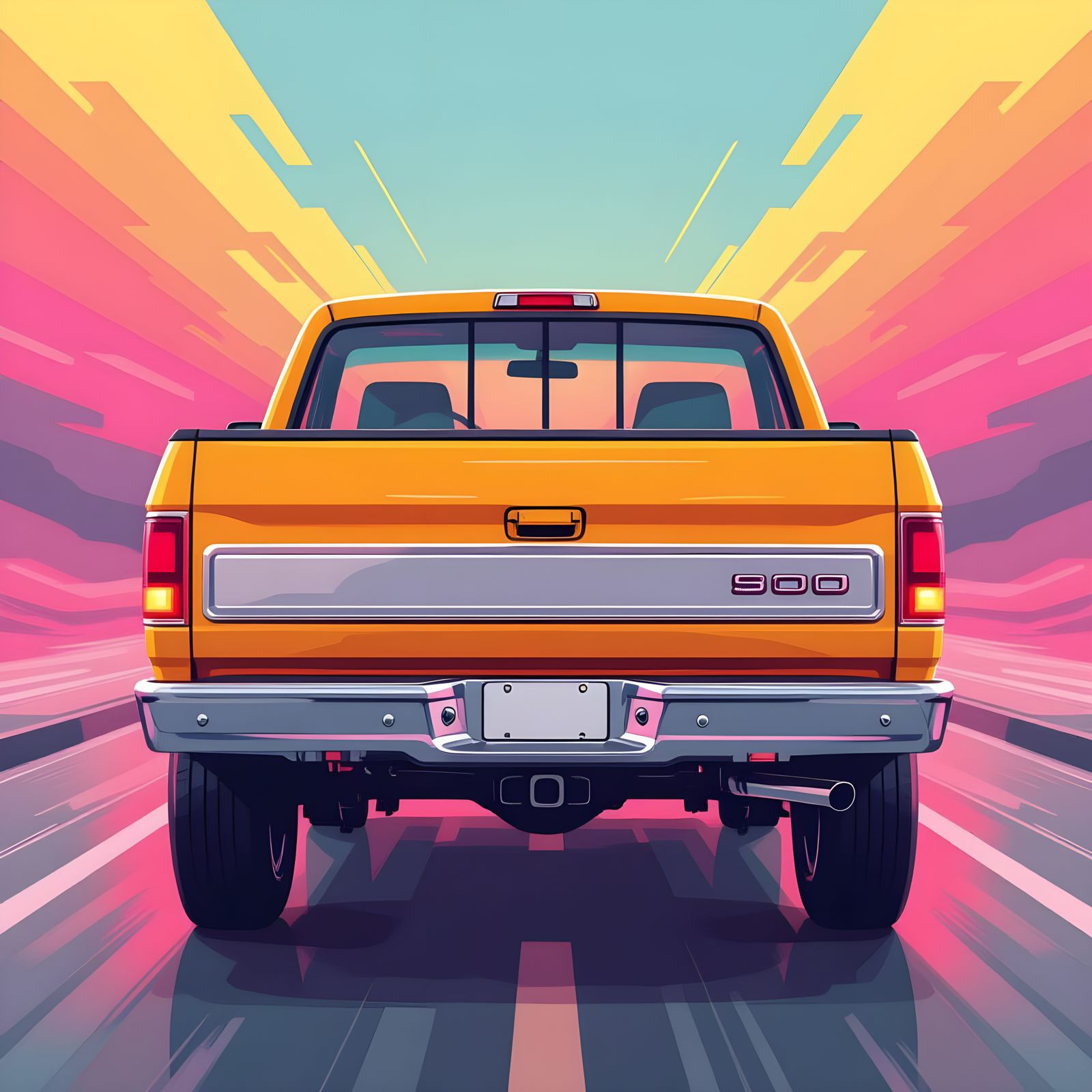 80's Neon Pickup Truck in Retro-Futuristic Style