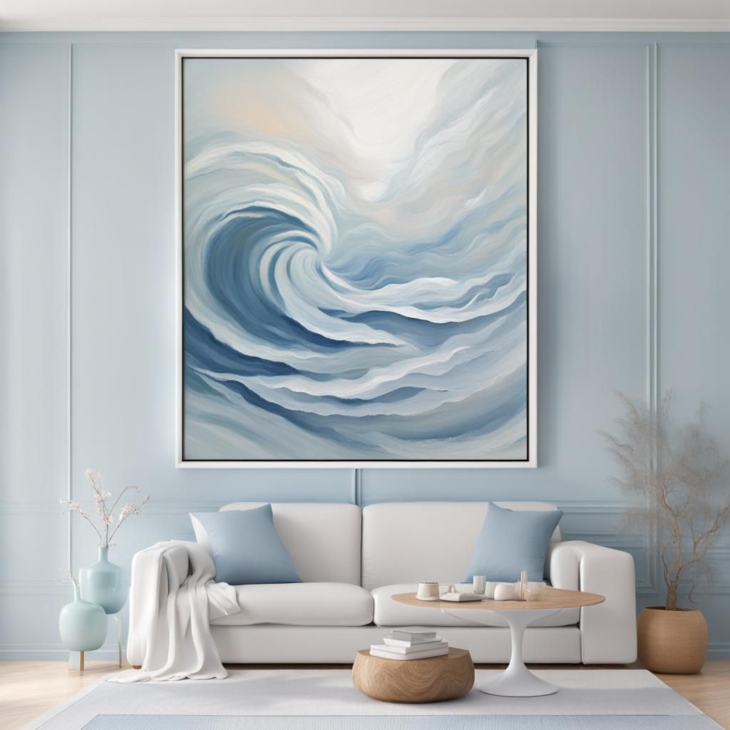 Abstract Expressionist Waves in Blue and White