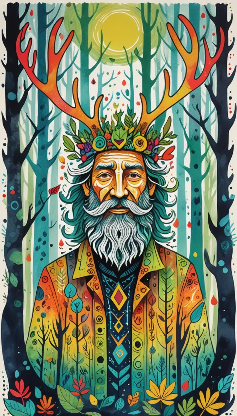 Whimsical Ink Doodle of Forest King