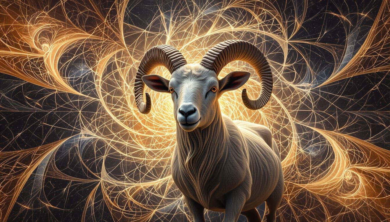 Mysterious Psychedelic Galactic Goat in Hyperdetailed Panora...