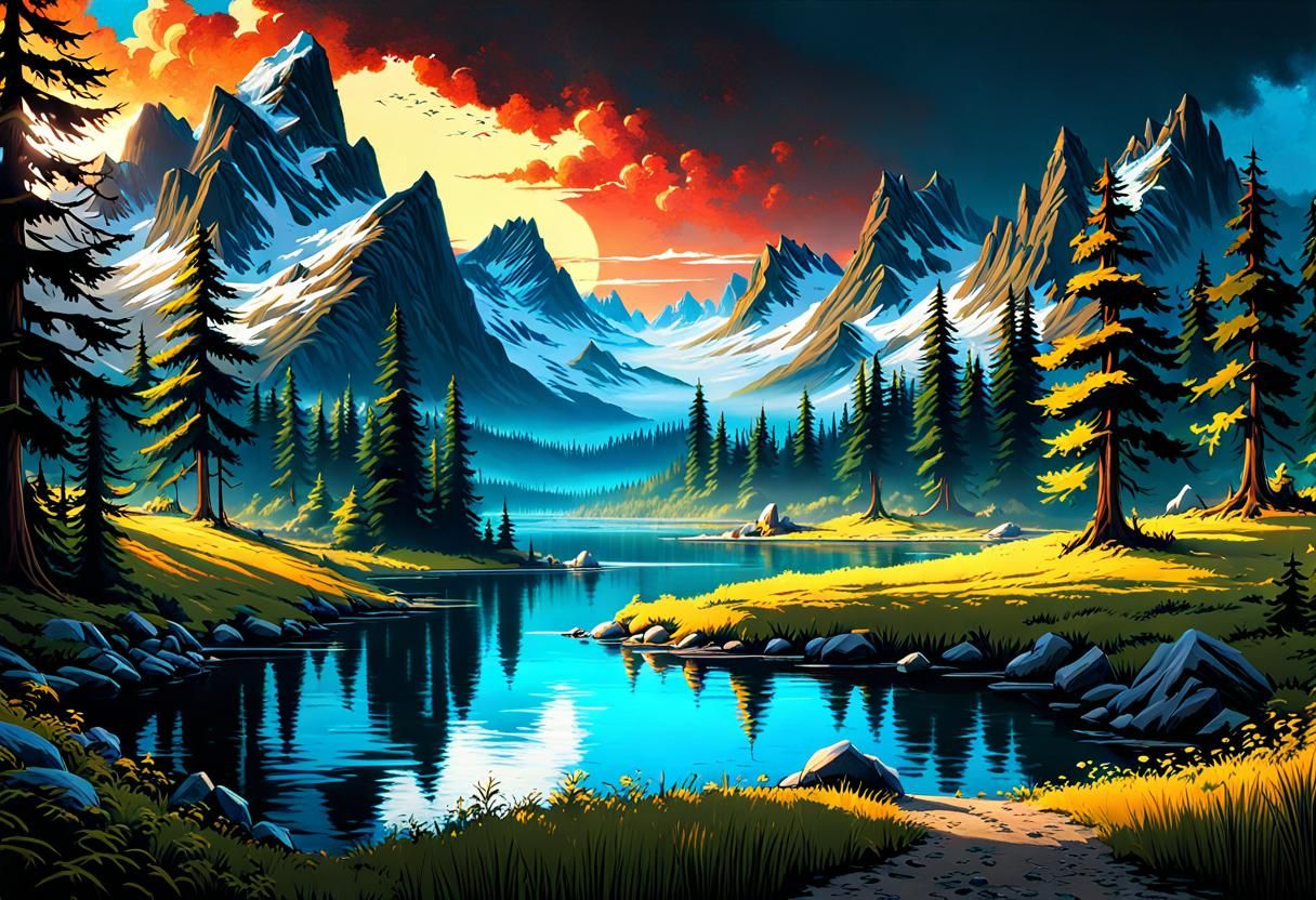 Summer Landscape Masterpiece in Dark Fantasy Concept Art