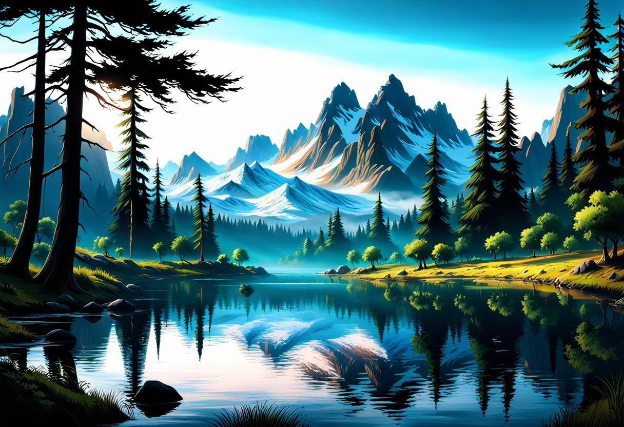Lush Summer Landscape Masterpiece in Dark Fantasy Style