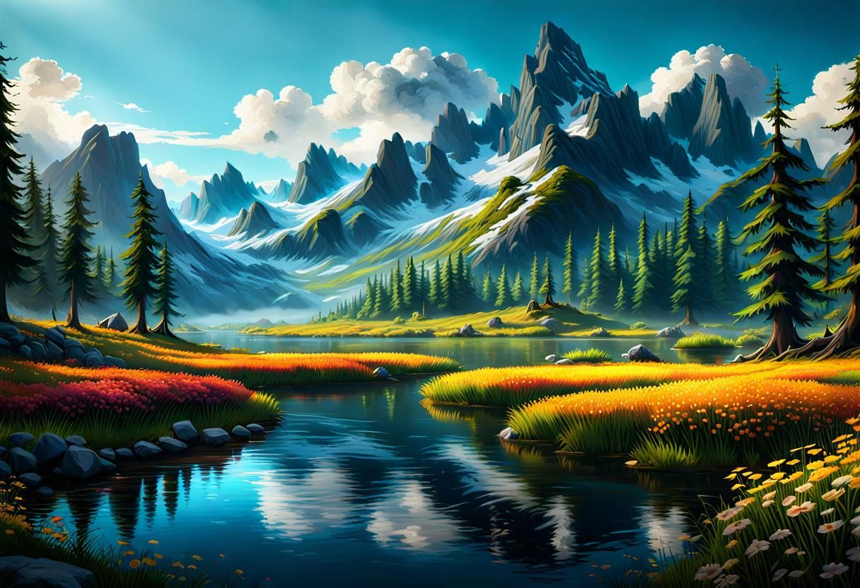 Summer Landscape Masterpiece in Dark Fantasy Style