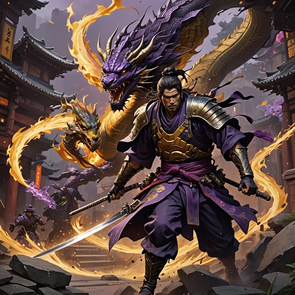 Ronin Battles Dragon: Dark Fantasy Concept Art