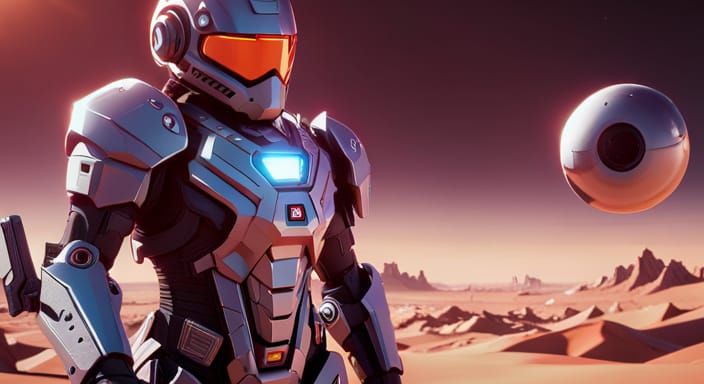 Cyborg Soldier on Desert Planet in Sci-Fi Style