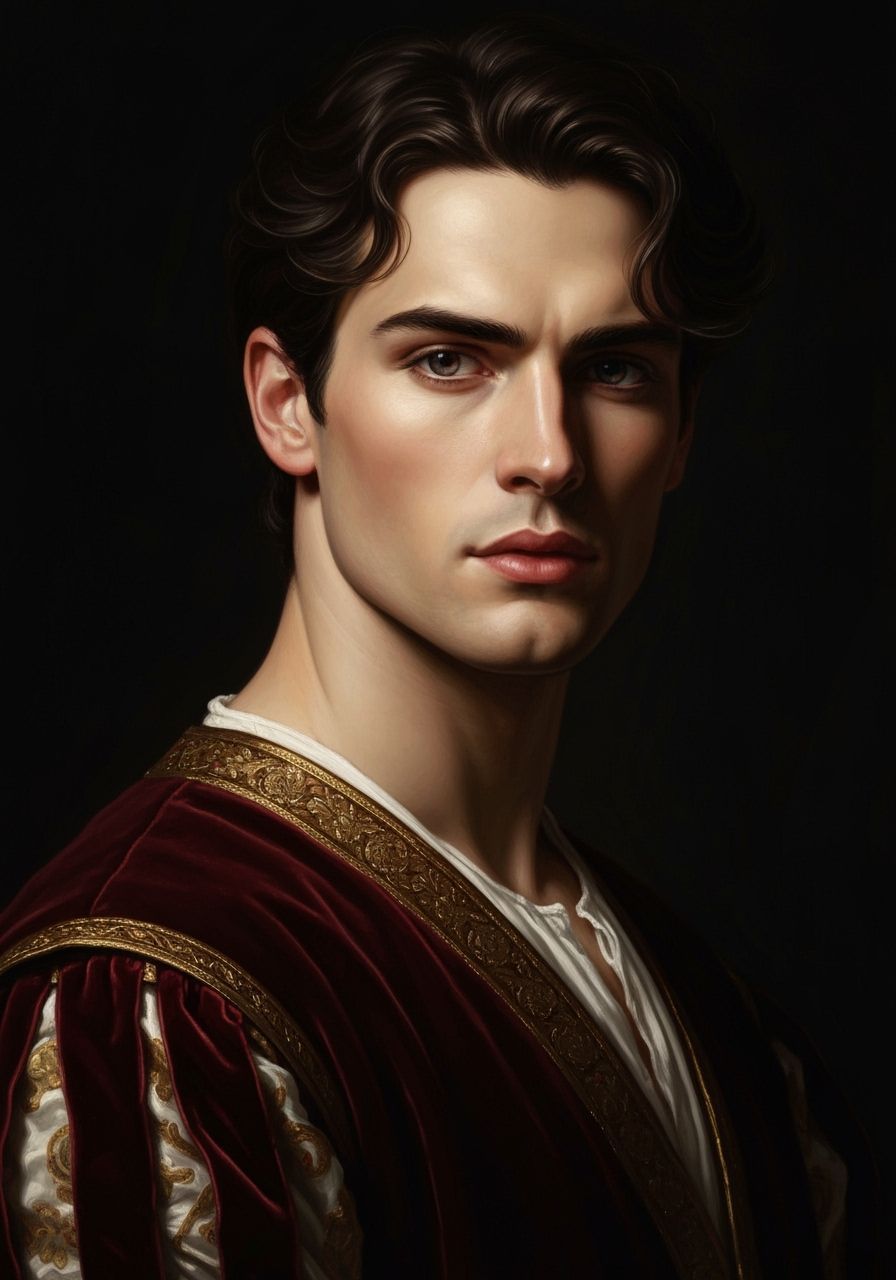 Mysterious Prince in Dramatic Chiaroscuro Oil Painting