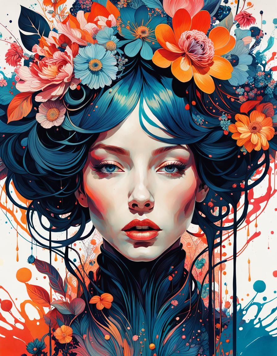 Maximalist Portrait with Ink and Floral Details