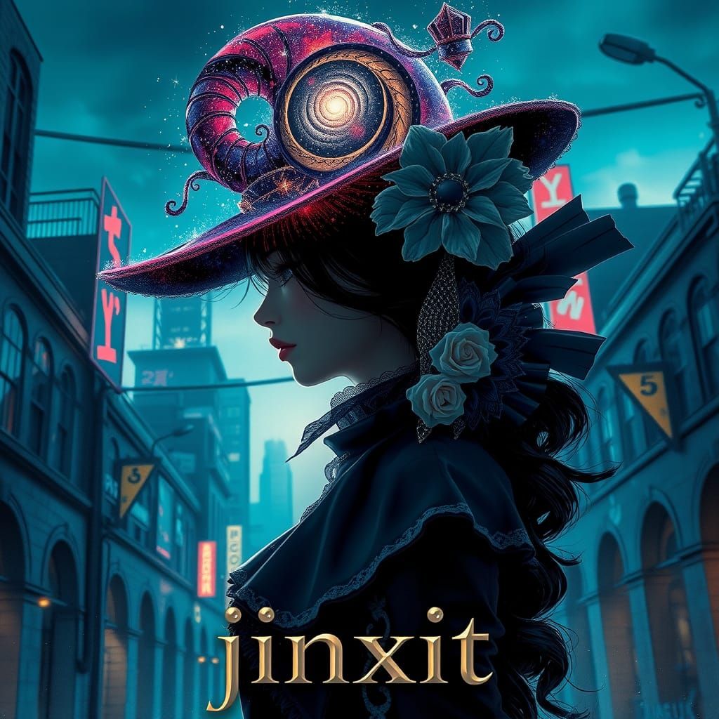 Anime Double Exposure: Gothic Witch in Starry Galaxy