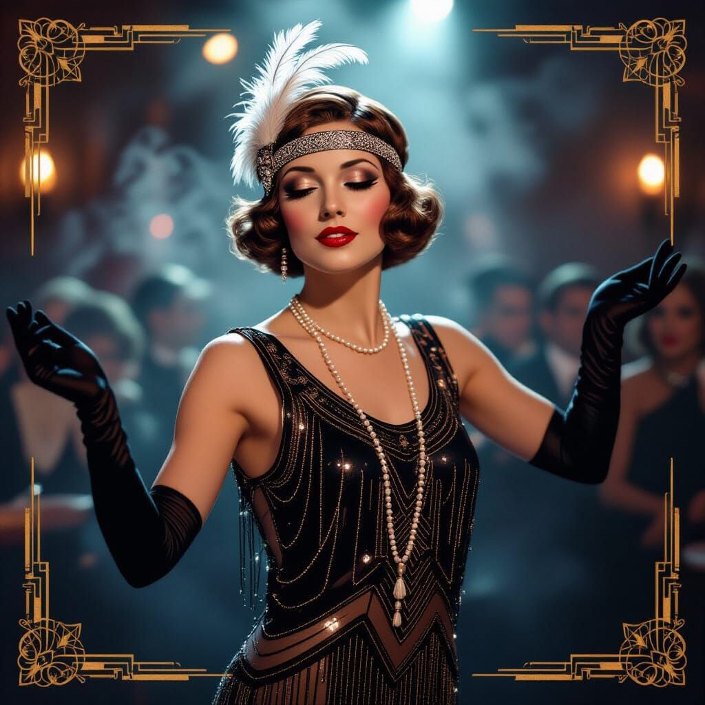 Flapper Dancing Charleston in Art Deco Style