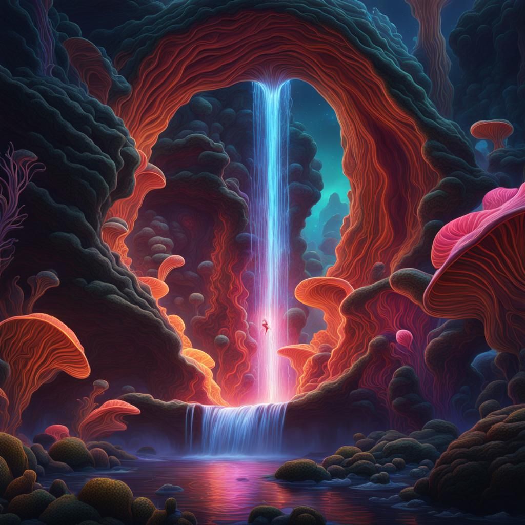 Cosmic Microscopic Waterfall with Amoebas in Mixed Media