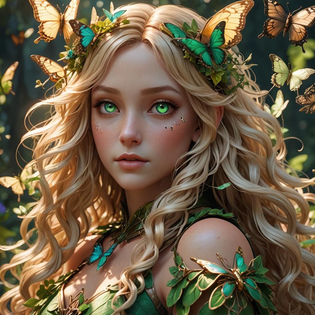 Butterfly Fairy Girl with Blonde Hair in 3D