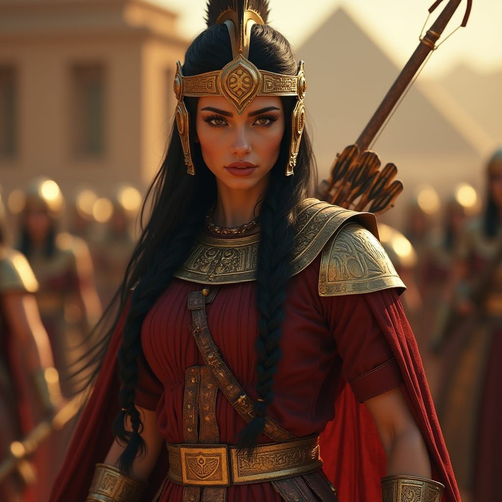 Ancient Egyptian War Goddess Anuke in Battle Regalia