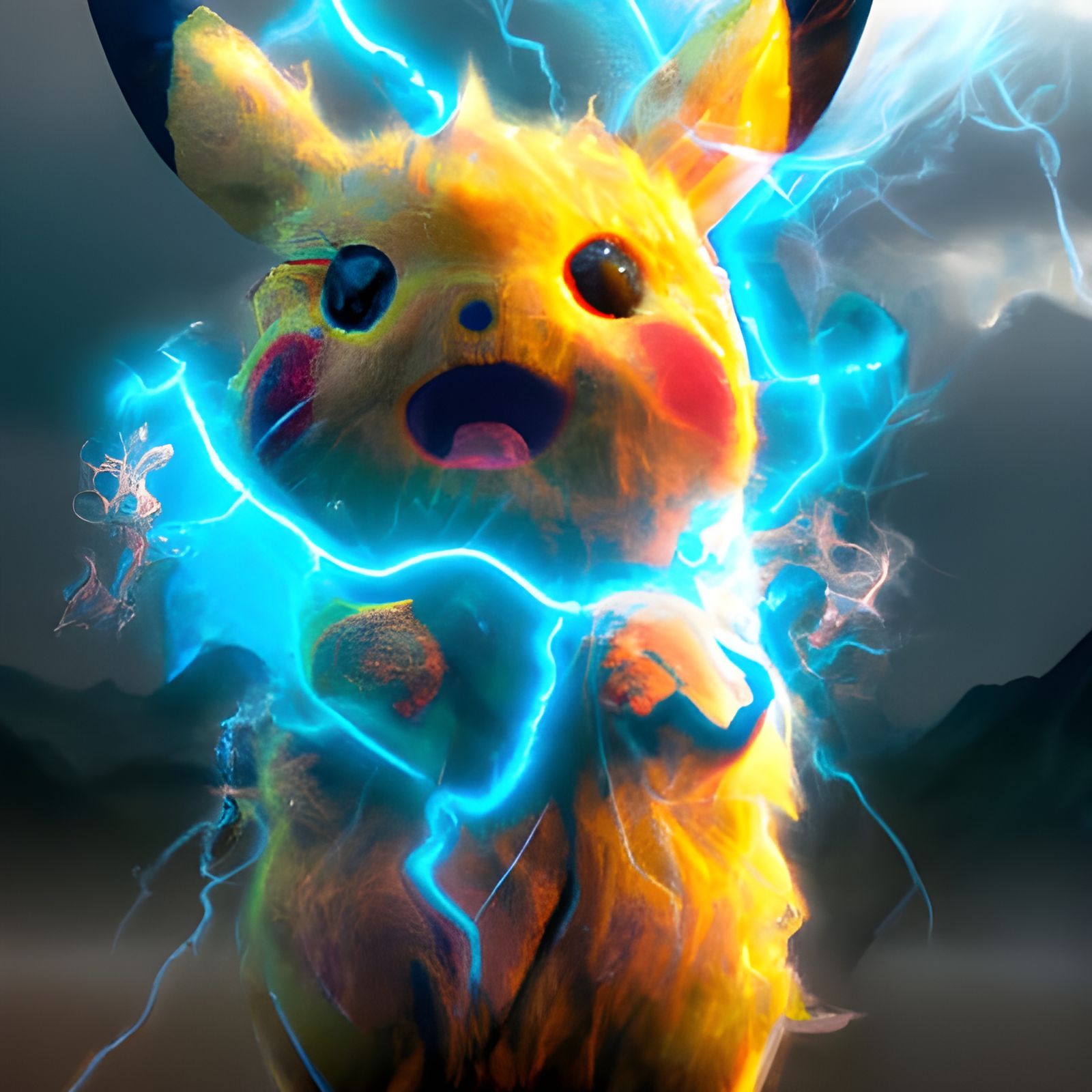 Angry Electric Pikachu in Detailed Digital Painting