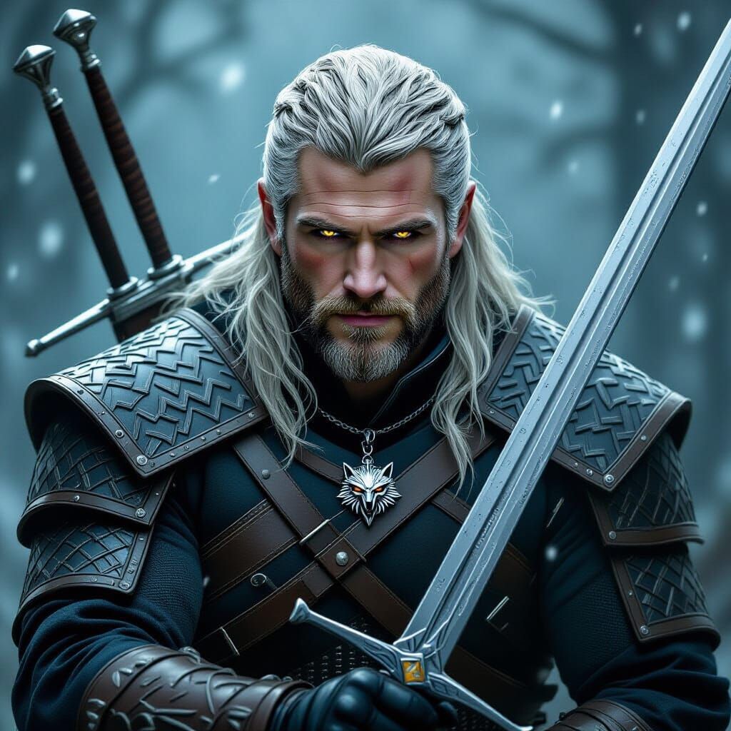 Geralt of Rivia in Dark Fantasy Style