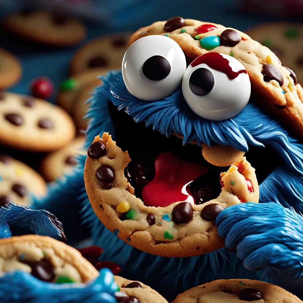 Horror Cookie Monster Eating Bloody Cookies