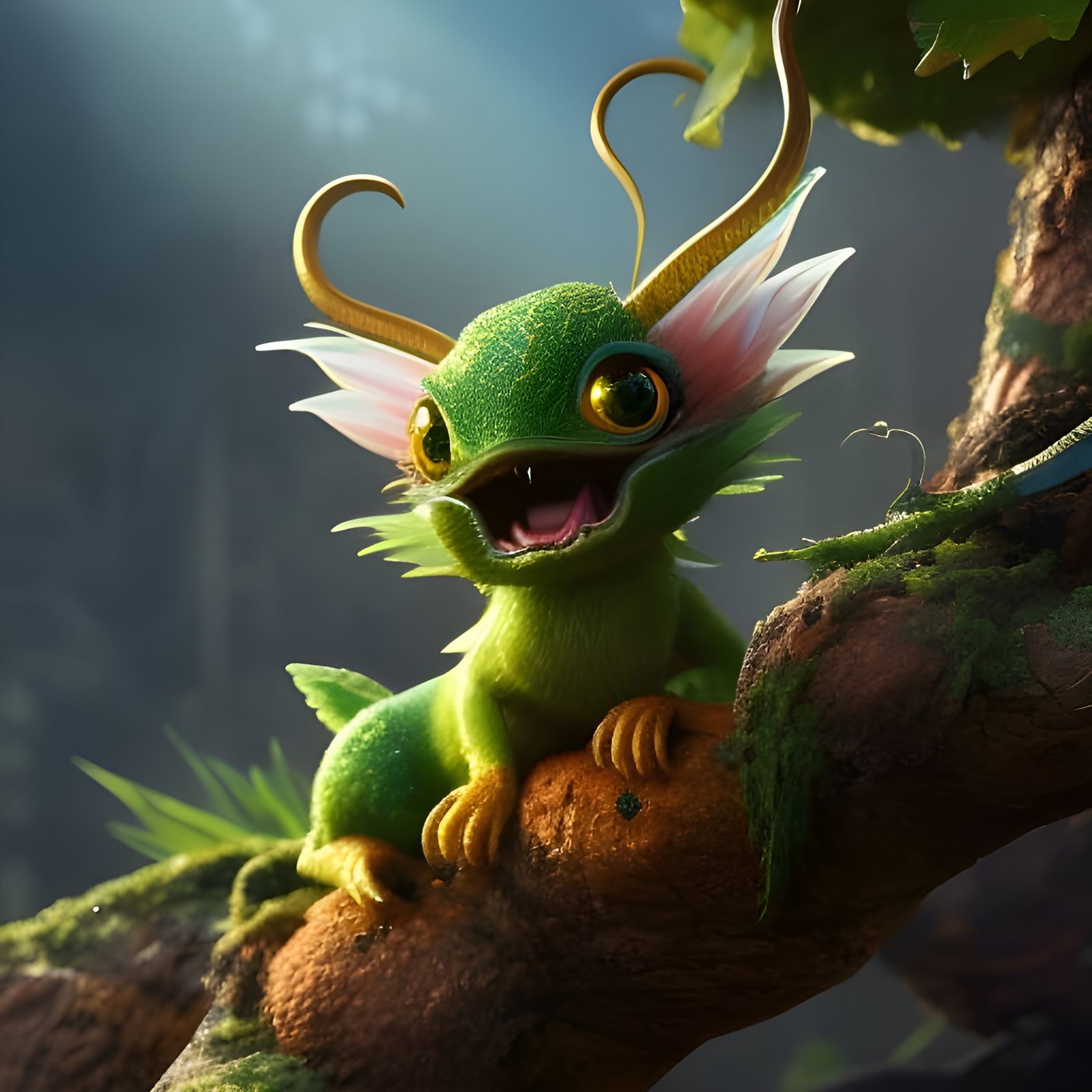 Sapphire Dragon in Teacup: Detailed Digital Art