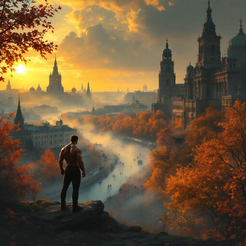 Heroic Figure in Golden Hour Saint Petersburg