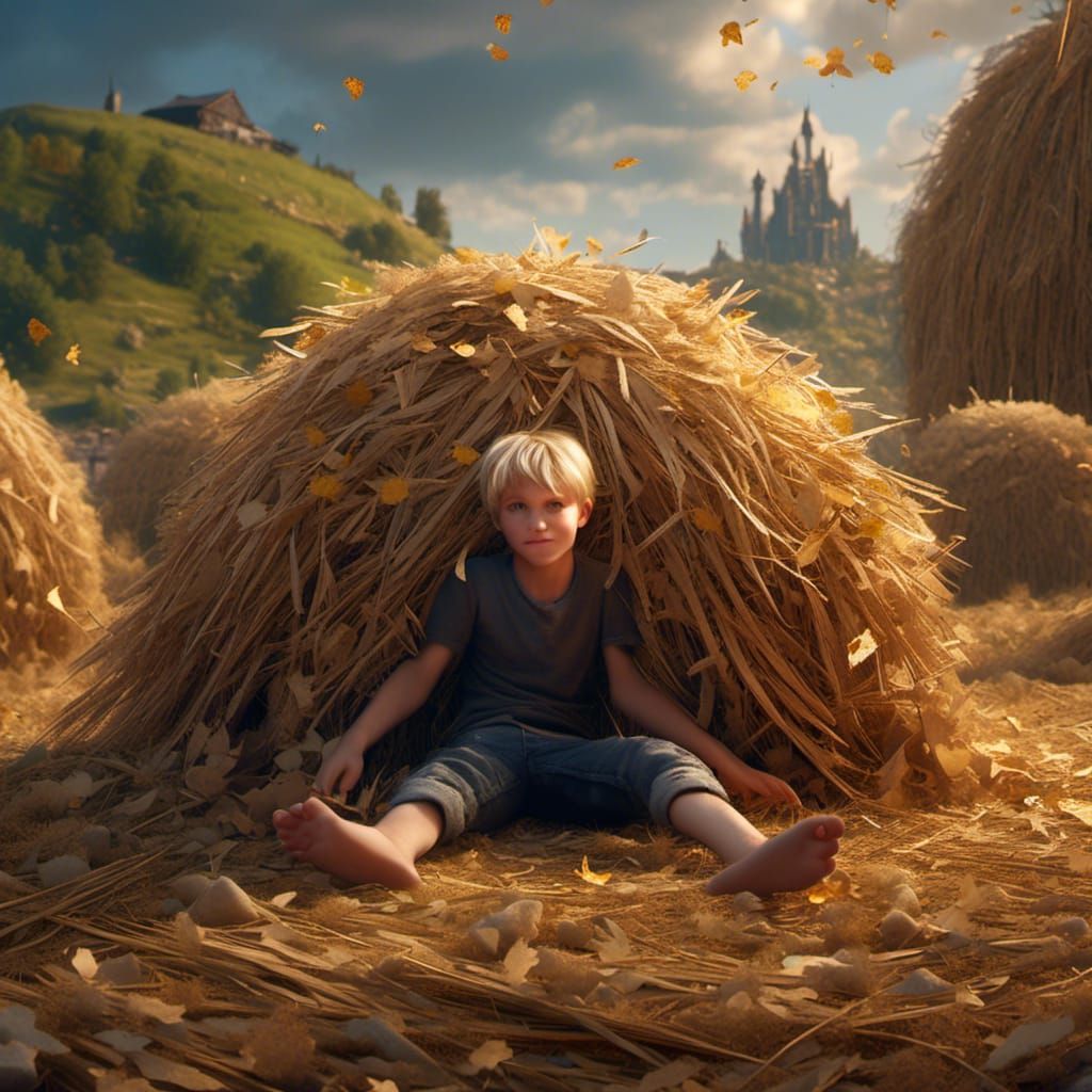 Boy Under Haystack: Detailed Matte Painting