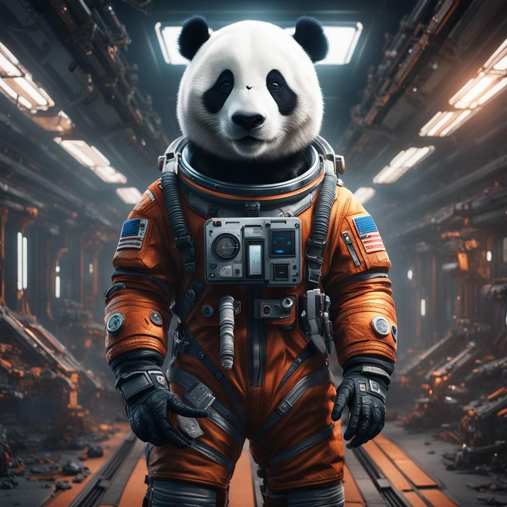 Astronaut Giant Panda in Sci-Fi Spacesuit