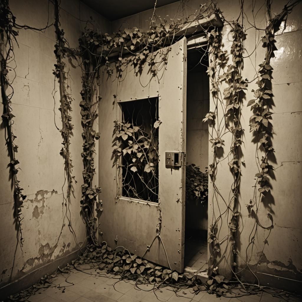 Overgrown Padded Cell: A Sepia Horror Scene