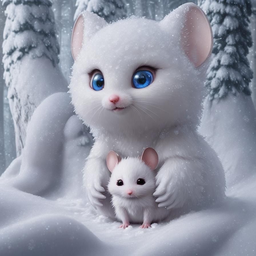 Chibi Snow Mouse in Winter Forest