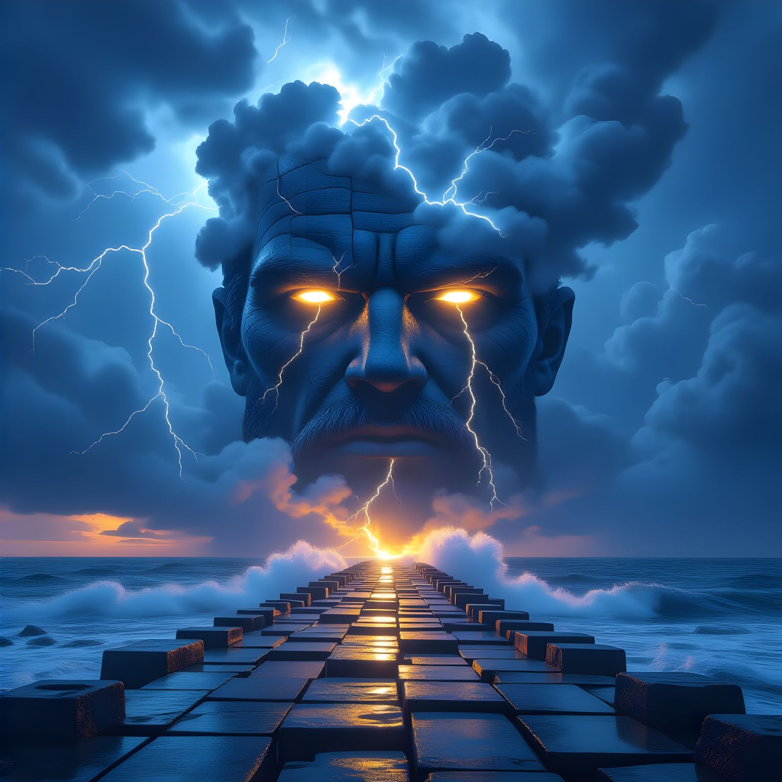 Dramatic Storm at Giant's Causeway in Dark Fantasy Style