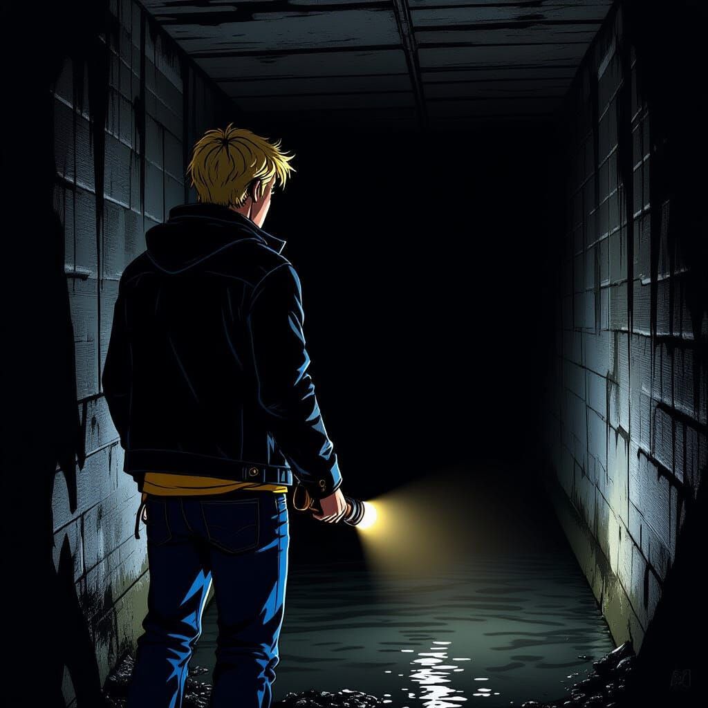 Man Surprised by Opening in Dark Storm Drain