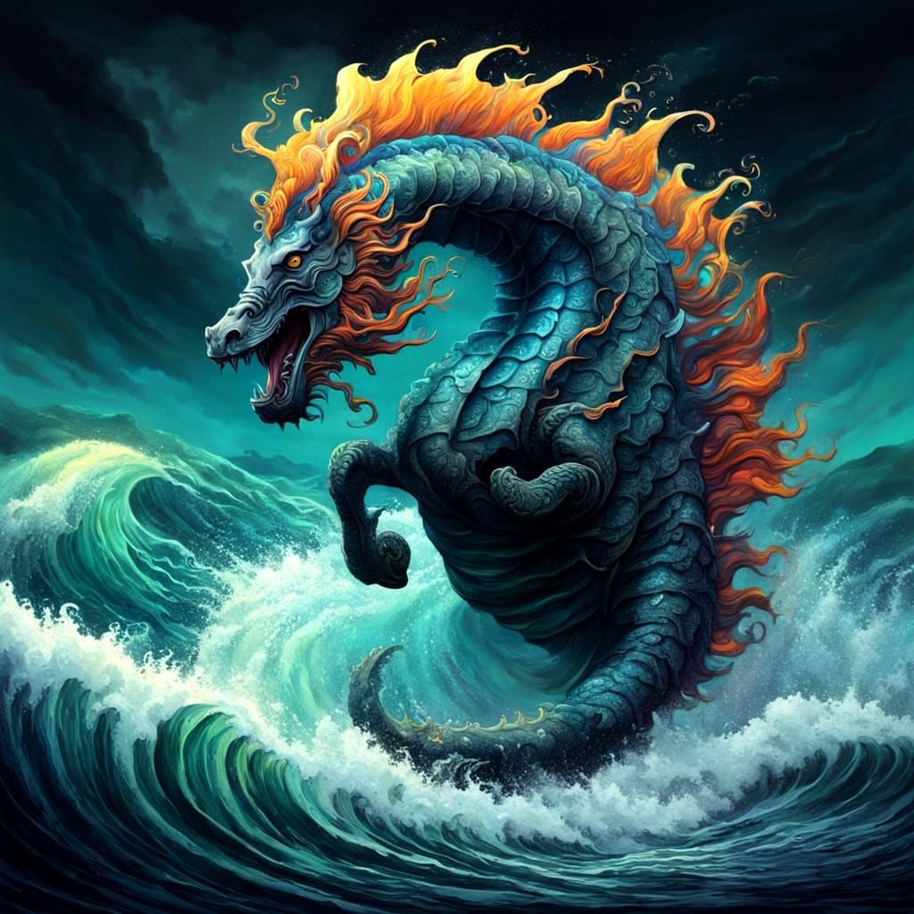 Hippocampus Rising: A Dark Fantasy Painting