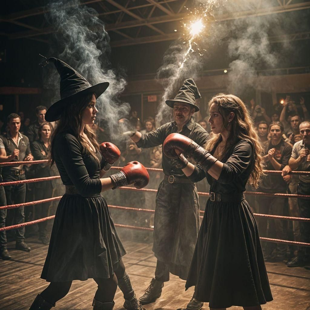Witch and Wizard Boxing Match in Ring
