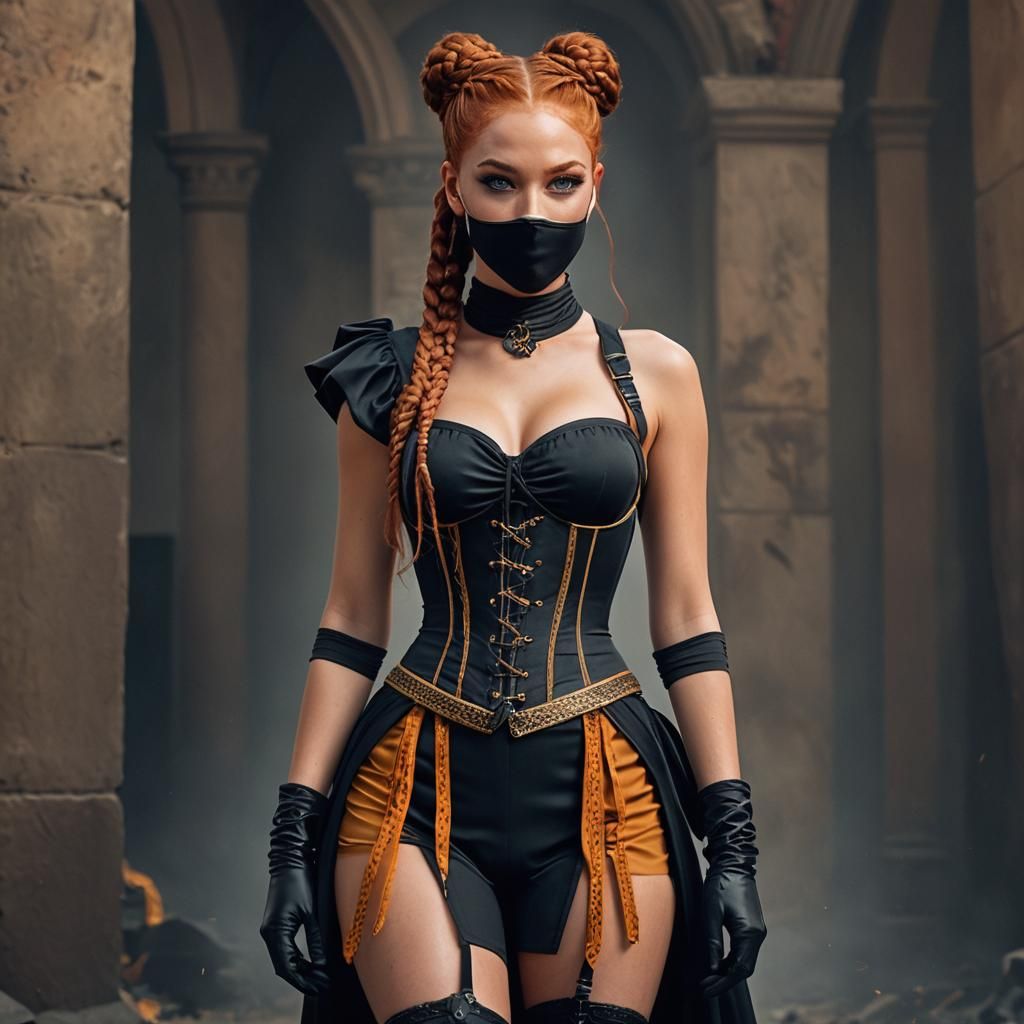 Woman with Braids and Silk Mask in Hyperrealism