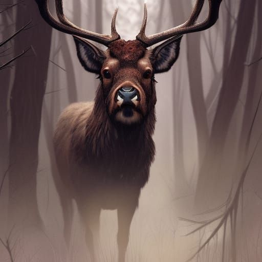 Powerful Red Stag Portrait in Hyperdetailed Style