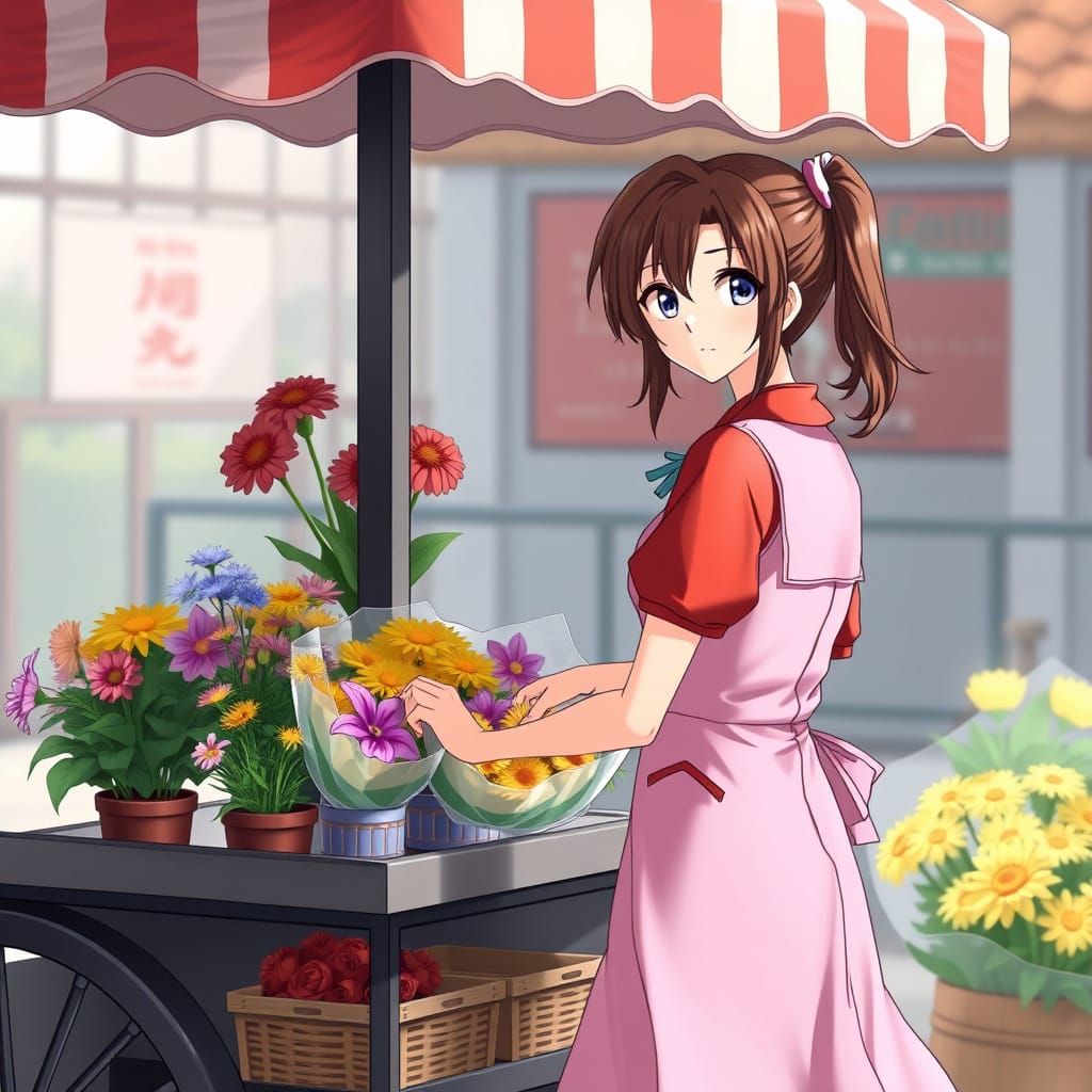 Aerith Gainsborough in Vibrant Japanese Anime Style