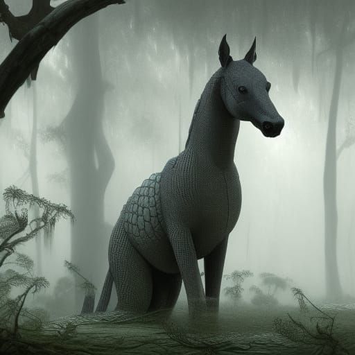 Swamp Kelpie with Crocodile Features in Dark Fantasy Style