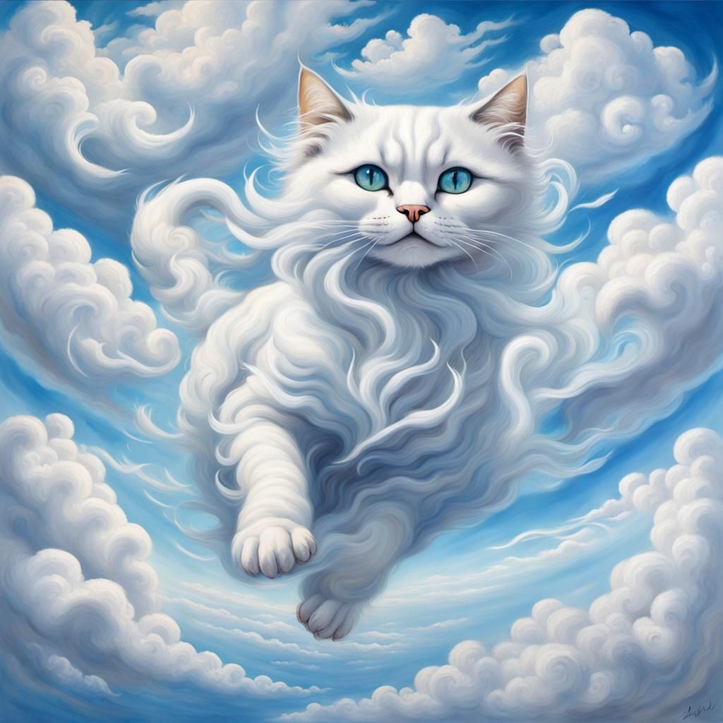 Majestic Cloud Cat Soaring Through Open Sky
